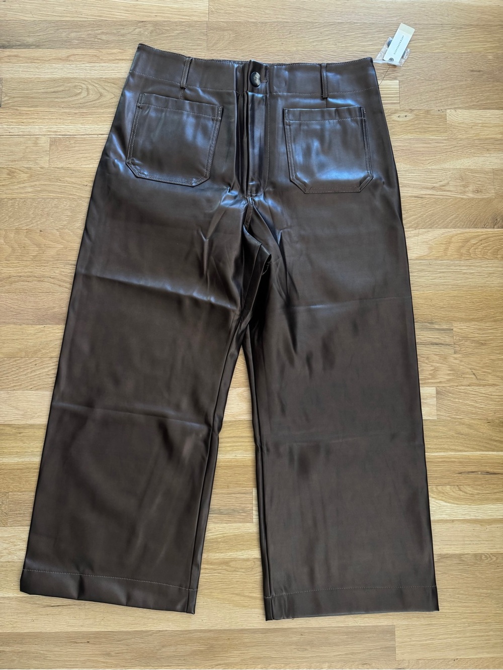 Maeve x Anthropologie The Colette Cropped Wide-Leg Faux Leather Pants Bronze 33